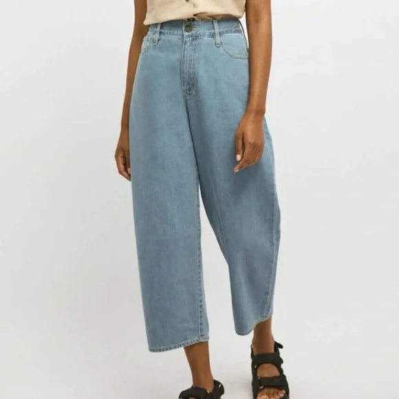Rita Row Fabiola Barrel Leg Jeans High Waist Loose Fit Denim Light Wash, Size 40 - Picture 1 of 15